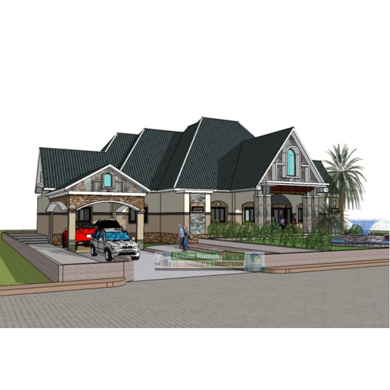 Desain rumah Eropa 30x15,rumah 5 kamar tidur. jasa desain rumah 3D sketchup