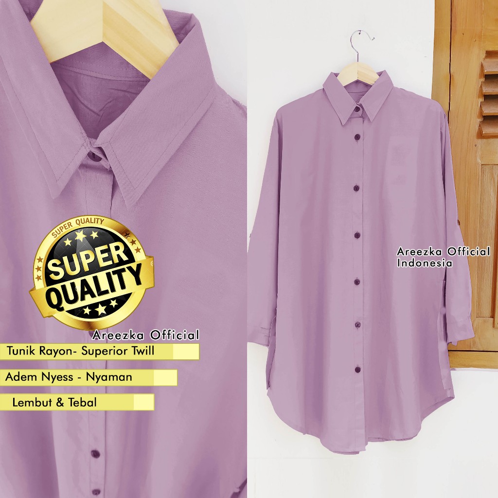 Arezka Tunik Polos Baju Tunik Rayon Premium Viscose Ukuran L XL XXL Ld 100 110 120