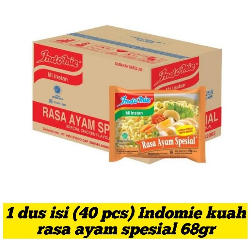 

Indomie kuah rasa ayam spesial 68gr 1 dus (40pcs) & per 20 pcs