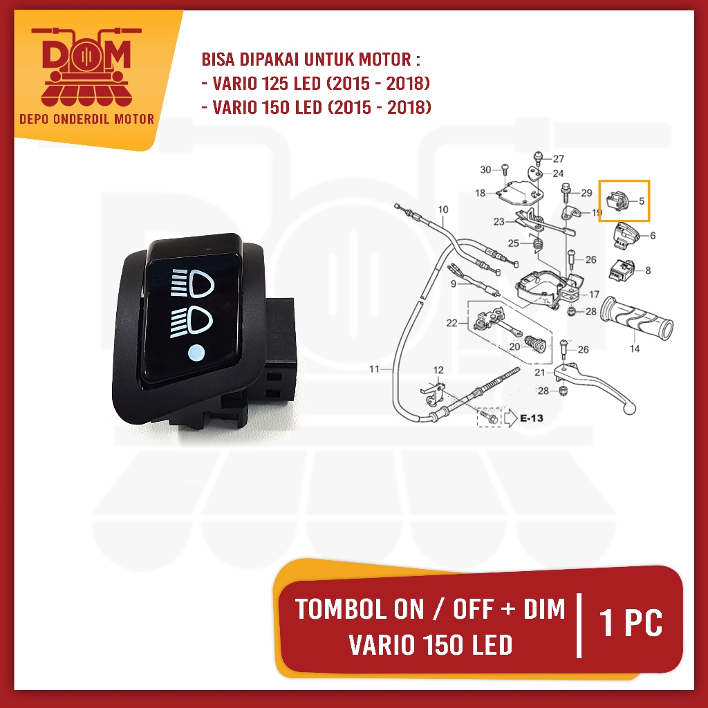 Tombol On Off + Dim Vario 150 Led (PSP) Switch Saklar Sakelar Modif 3 Fungsi Lampu Utama Dimmer Jauh