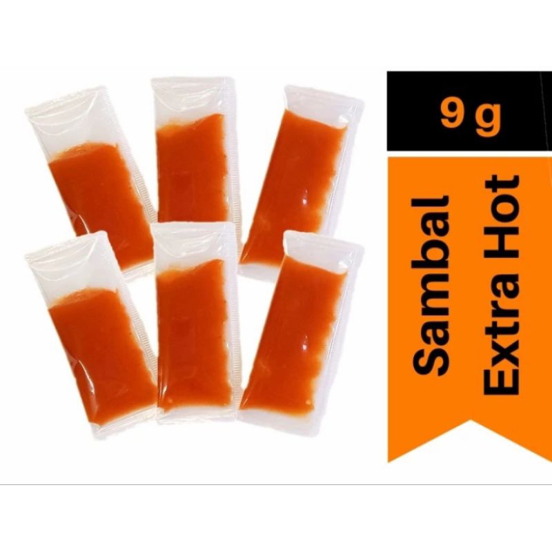 

saus sambal cabe cabai extra hot chili sauce repack isi 9 gr no brand tanpa merk murah 1 pak isi 20 pcs
