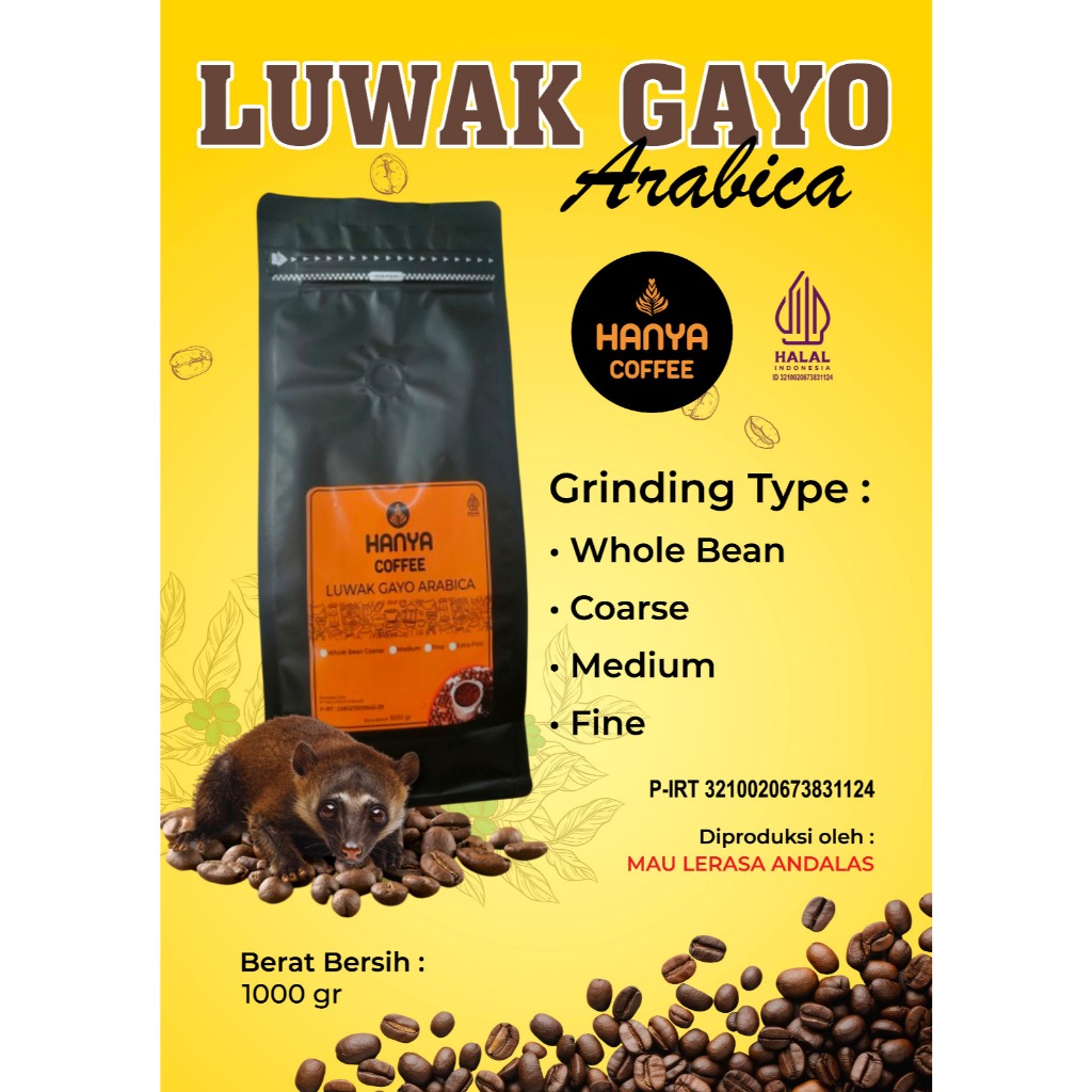 

Kopi Arabika Luwak liar Aceh Gayo roasted beans 1000 gram - Hanya Coffee