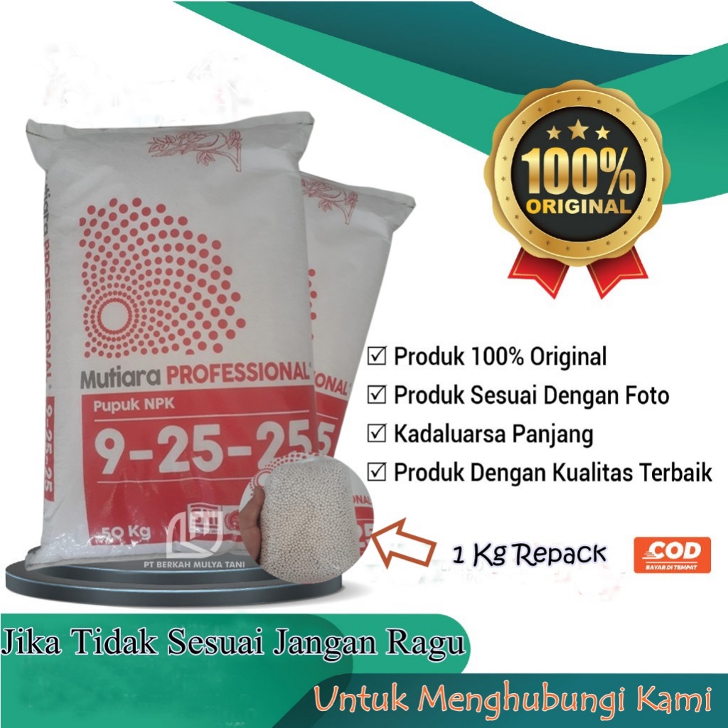 Pupuk NPK Mutiara Profesional 9-25-25 Original 1 Kg Kemasan Repack