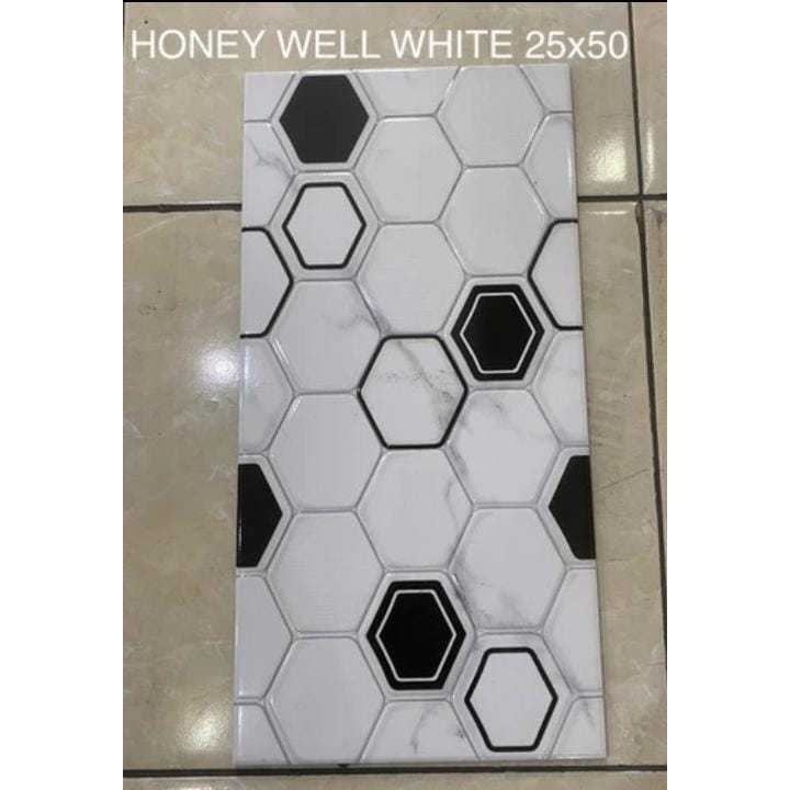 KERAMIK DINDING KAMAR MANDI PUTIH MOTIF MINIMALIS GLOSY | UNO HONEYWELL WHITE 25X50