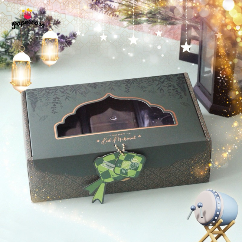 

10 Pcs Box Hampers Lebaran / Box Idul Fitri - Hijau Ketupat muat 3 Toples HT 901