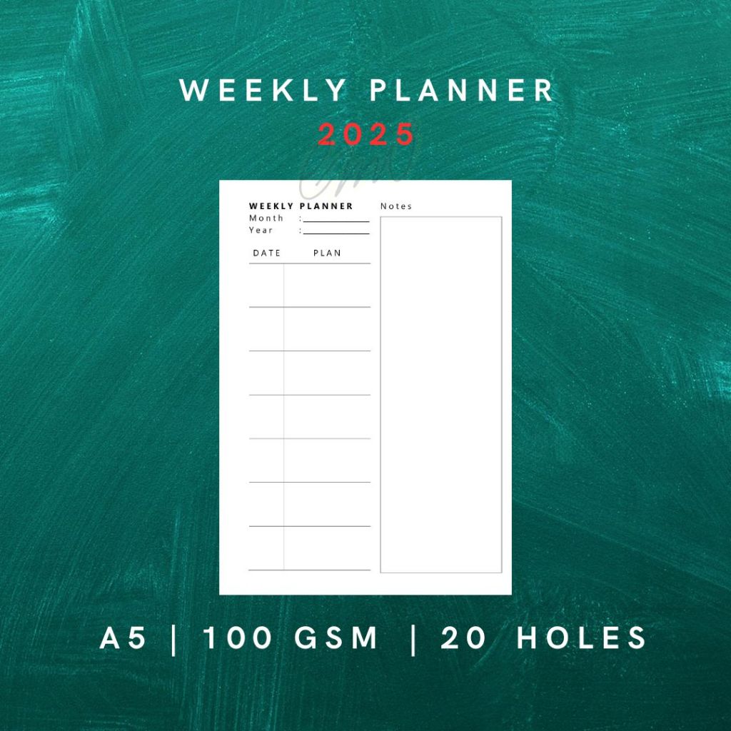 

Simple Weekly Planner 2025 A5 Binder | 100 GSM | 20 Holes