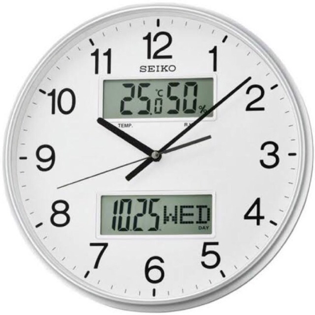 Jam Dinding SEIKO CLOCK QXL013 QXL013S LCD Calendar Thermometer Hygrometer ORIGINAL
