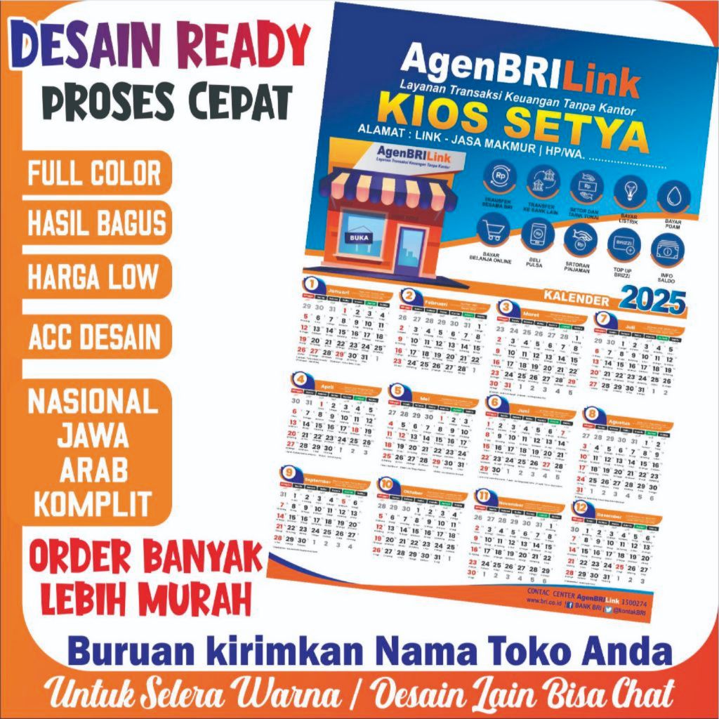 Kalender Dinding Agen Brilink 2025 BRI Custom cetak kalender kampus sekolah organisasi pesantren cus