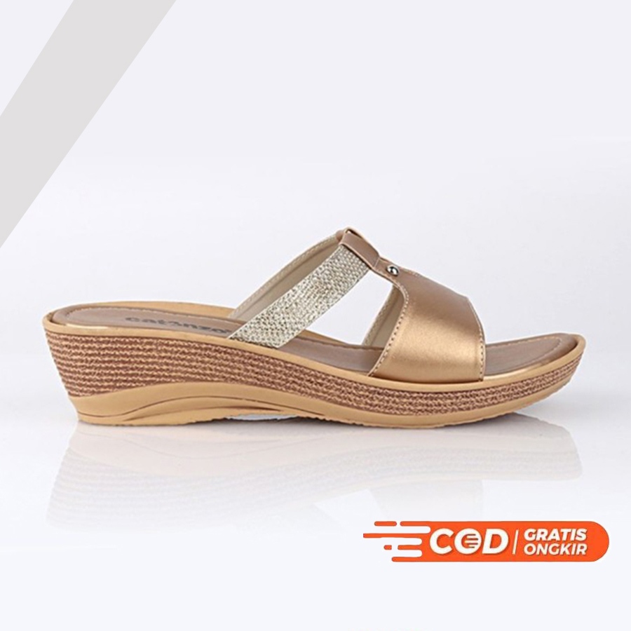sendal wedges wanita sandal wanita kondangan wedges heel 5cm Gliter gold