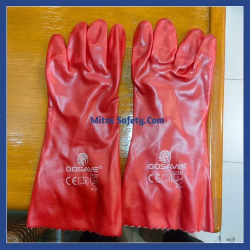 Sarung Tangan PVC Merah / Sarung Tangan PVC Gosave 16 inch