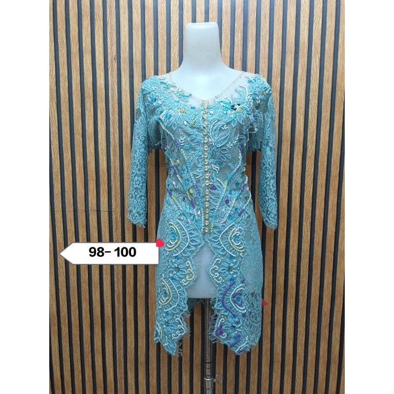 Kebaya panjang semiprancis payet muka belakang warna biru wardah