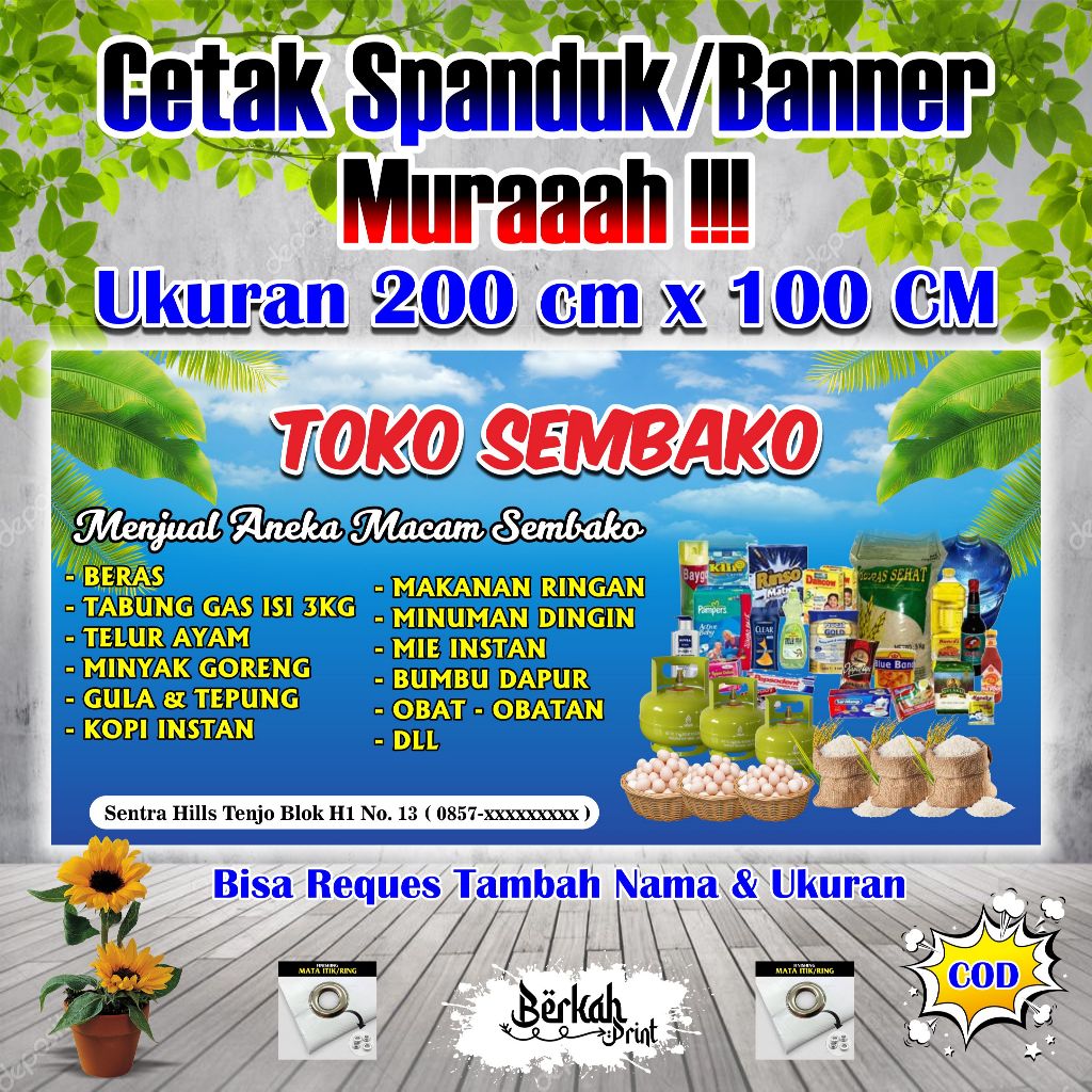 Spanduk Banner Toko Sembako Ukuran 2 meter x 1 meter