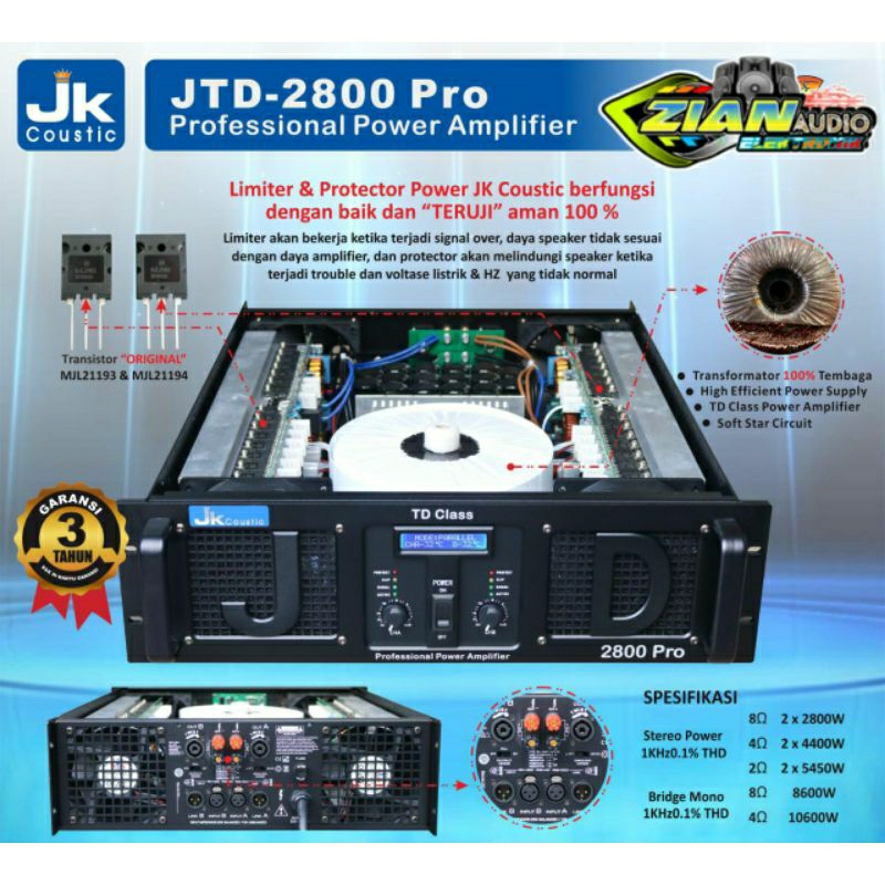 Power Amplifier JK Coustic JTD 2800PRO Original 2x2800watt class TD