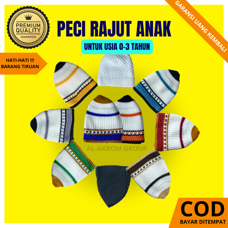 Peci Haji Kopiah Songkok RAJUT NANAS POLOS ANAK Halus dan Tebal Warna Putih Hitam Hijau Merah Biru
