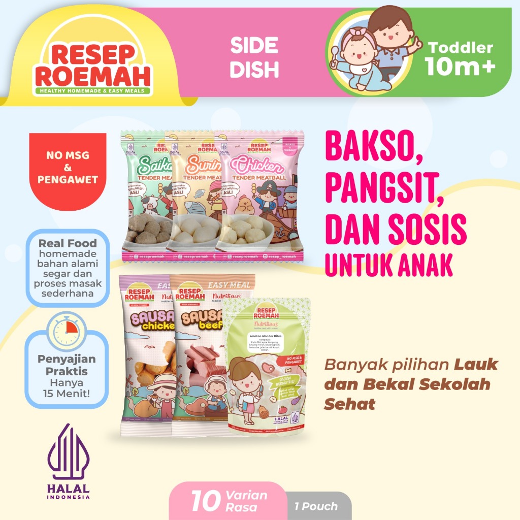 Resep Roemah Bakso, Pangsit dan Sosis untuk Anak / Tender Meatball, Wonton and Sausage  for Toddler 