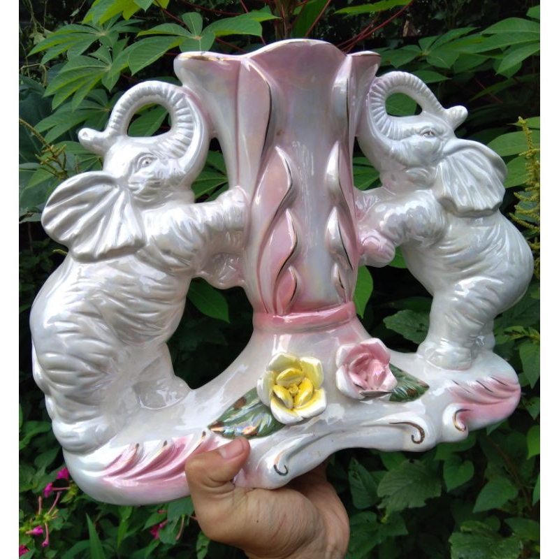 Vas Bunga Pajangan Keramik Gajah Thailand Preloved
