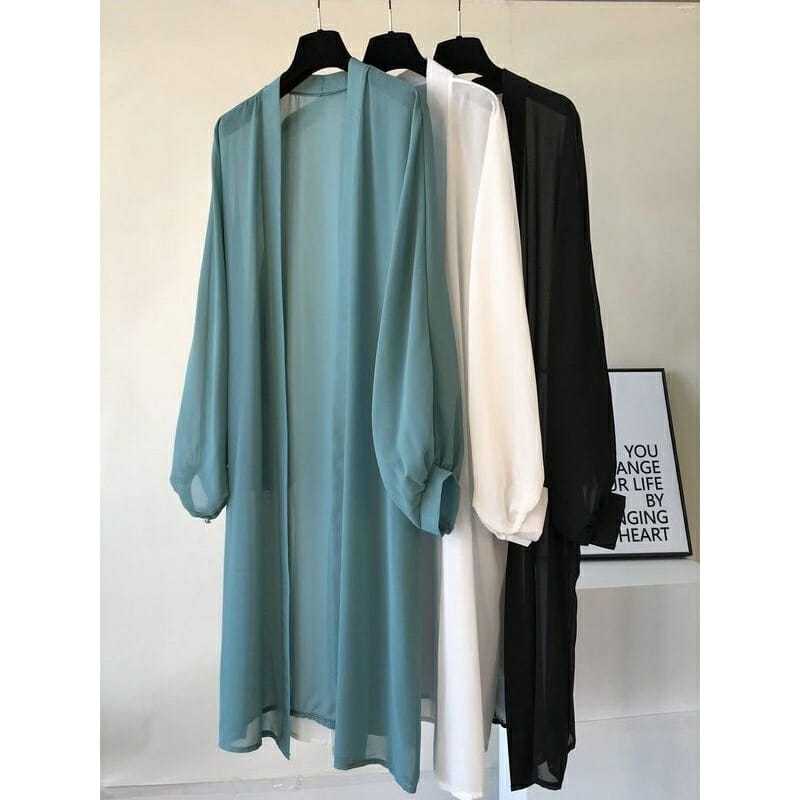 Cardigan Wanita Long Cardigan Ceruty Lengan Panjang Outerwear Musim Panas outer wanita korean style