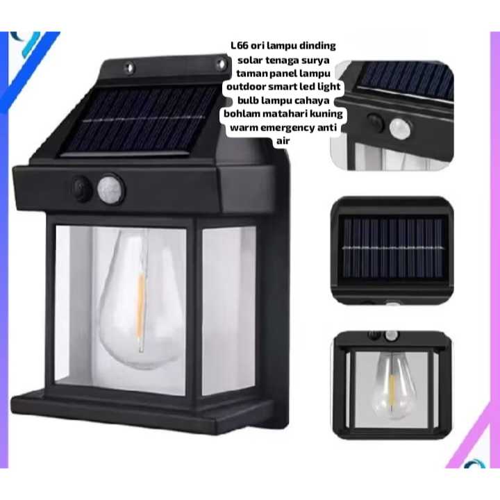 L66 ORI LAMPU DINDING SOLAR TENAGA SURYA TAMAN PANEL LAMPU OUTDOOR  SMART LED LIGHT BULB LAMPU CAHAY