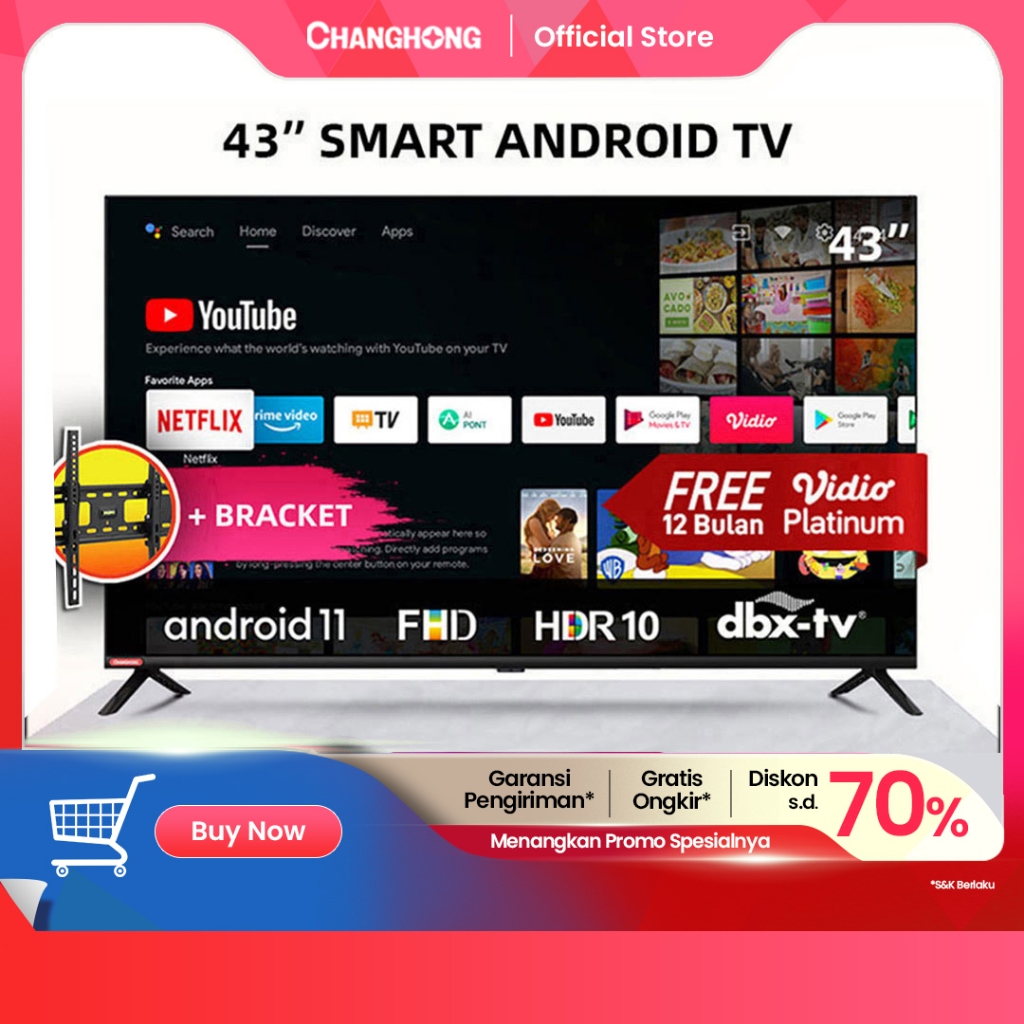 Changhong 43 Inch Newest Android 11 Frameless Smart TV Google certified  Digital TV FHD LED TV-L43G7