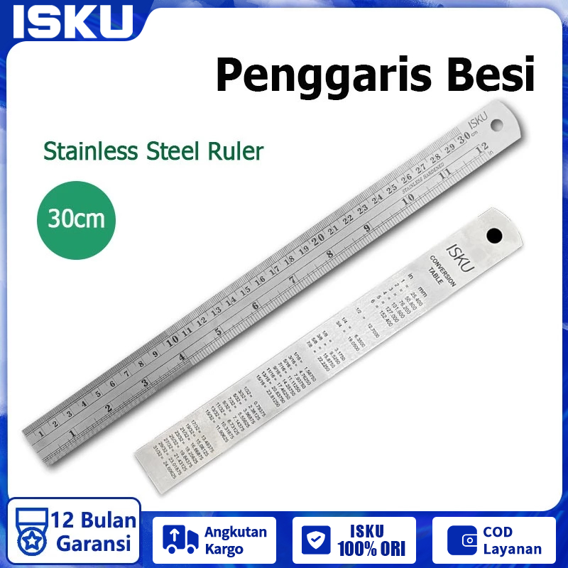 

ISKU Penggaris Besi 30cm Stainless Steel Ruler/Metal Ruler/Mistar Besi/Steel Ruler Garisan-1Pcs