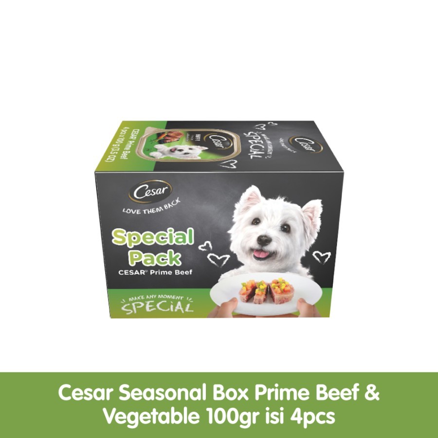 

23bagusmenshop - Cesar Dog Food Basah Premium Prime Beef & Vegetable 100gr Isi 4 Kaleng