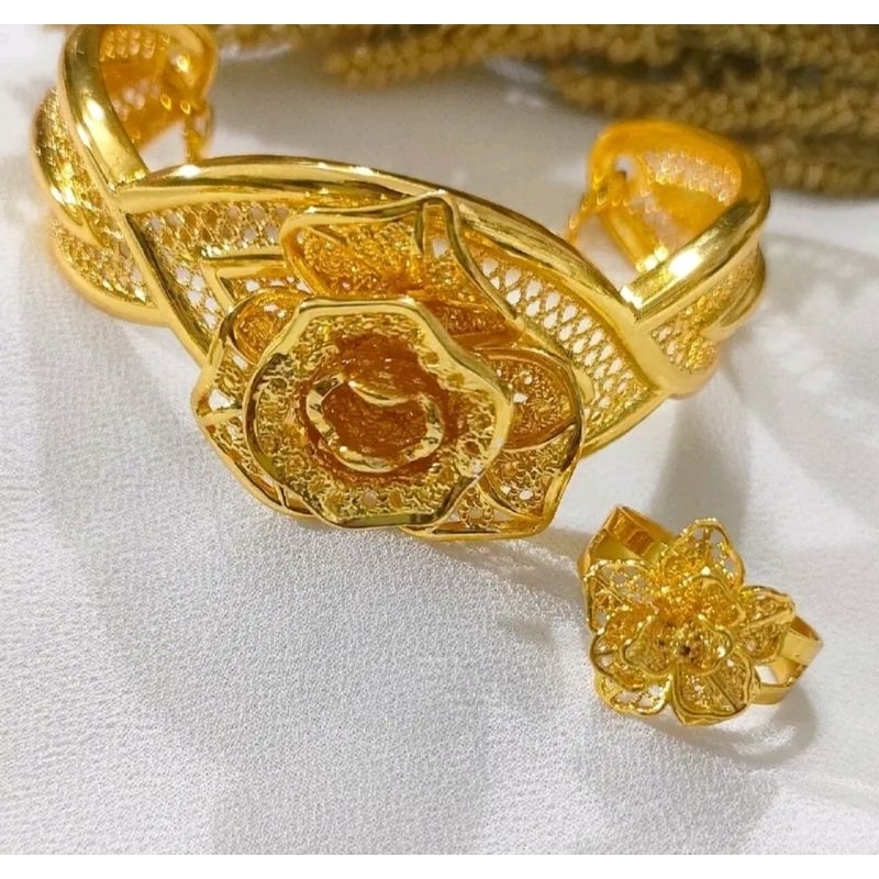 Gelang putik Bunga Terbaru Berlapis Emas 24k Free Cincin Bunga