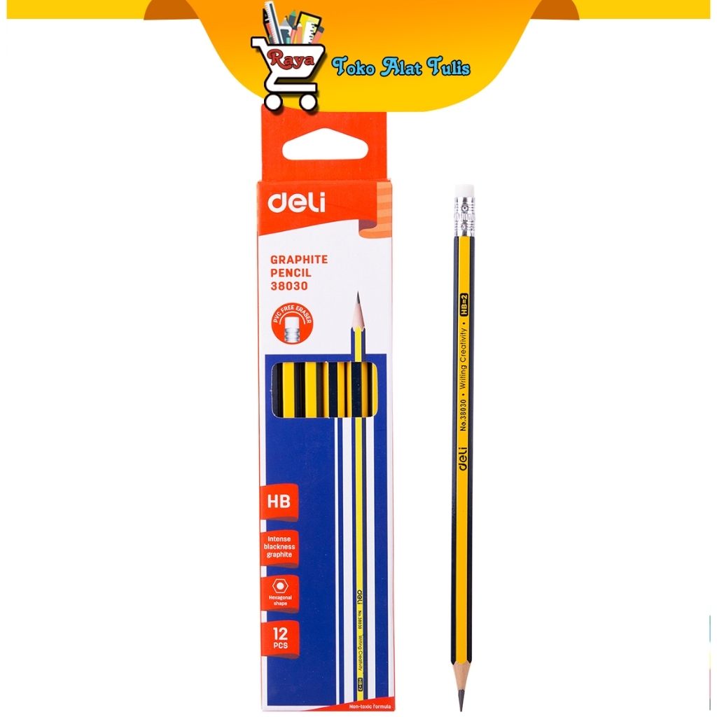 

Deli pensil HB dengan penghapus di ujung pensil E38030 Graphite Pencil HB w/eraser