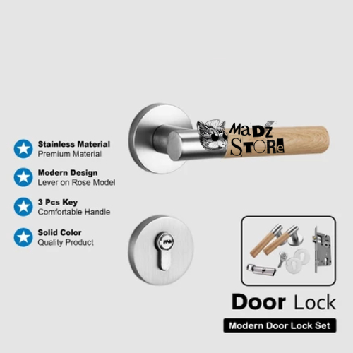 Dekorasi Tuas Gagang Kayu Estetik Pegangan Pembuka Penutup Pintu Set Grendel Kunci Pintu Kayu Kamar 