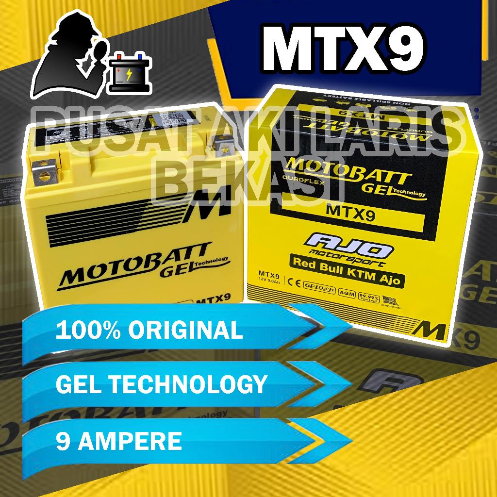 Aki Kering Motobatt Gel MTX9 12Vol-9AH/10HR Thunder 125 Thunder 250 Bajaj Pulsar 180,200NS TVS Origi