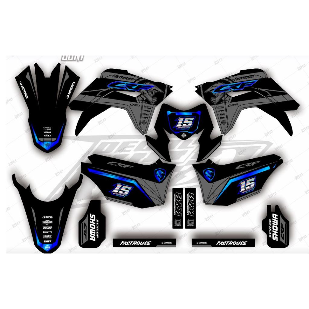 Decal Sticker - Stiker Dekal Honda CRF 150 L MOTIF HITAM ABU LIST BIRU TENGKORAK
