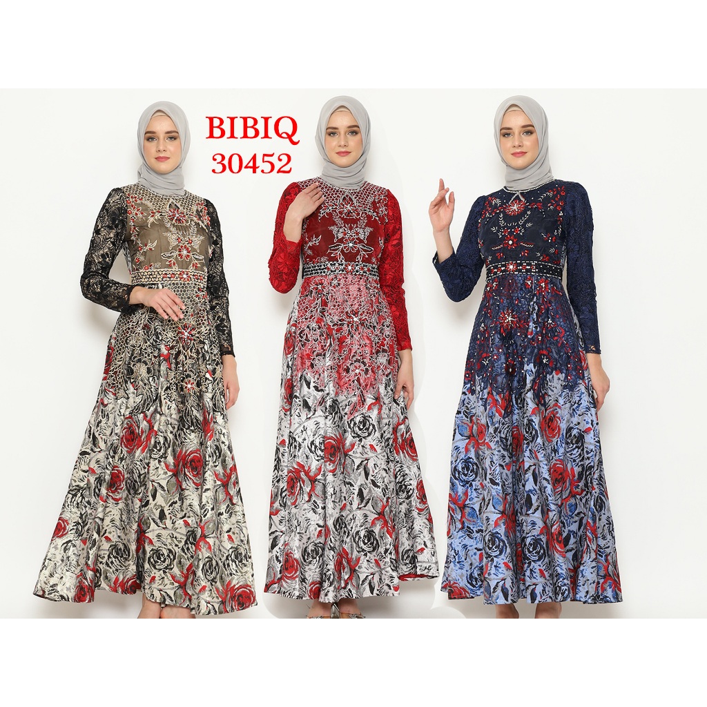 BIBIQ Gamis Pesta Mewah bahan Brokat Bordir Payet Mote kombinasi Jacquard 30452