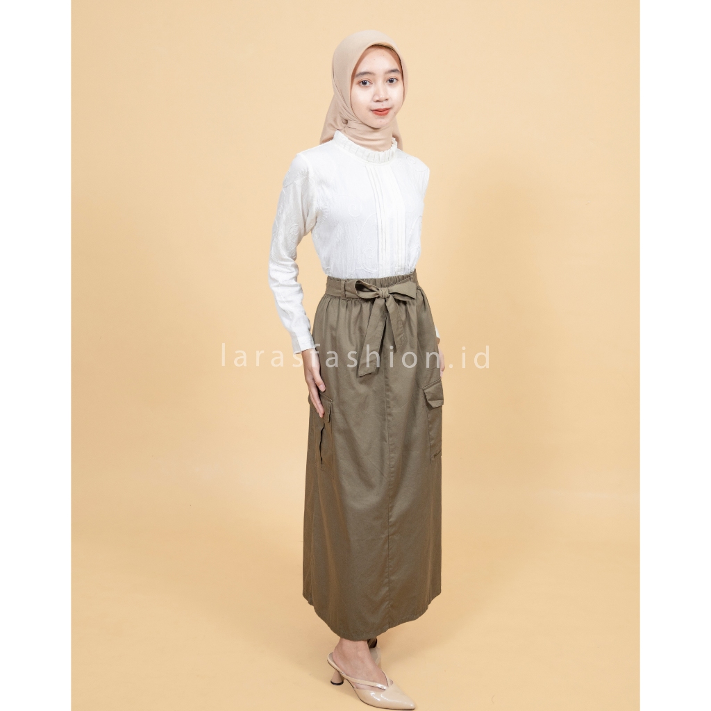 Mistiten - Rok Cargo Pinggang Tali Olive Karet Misti10