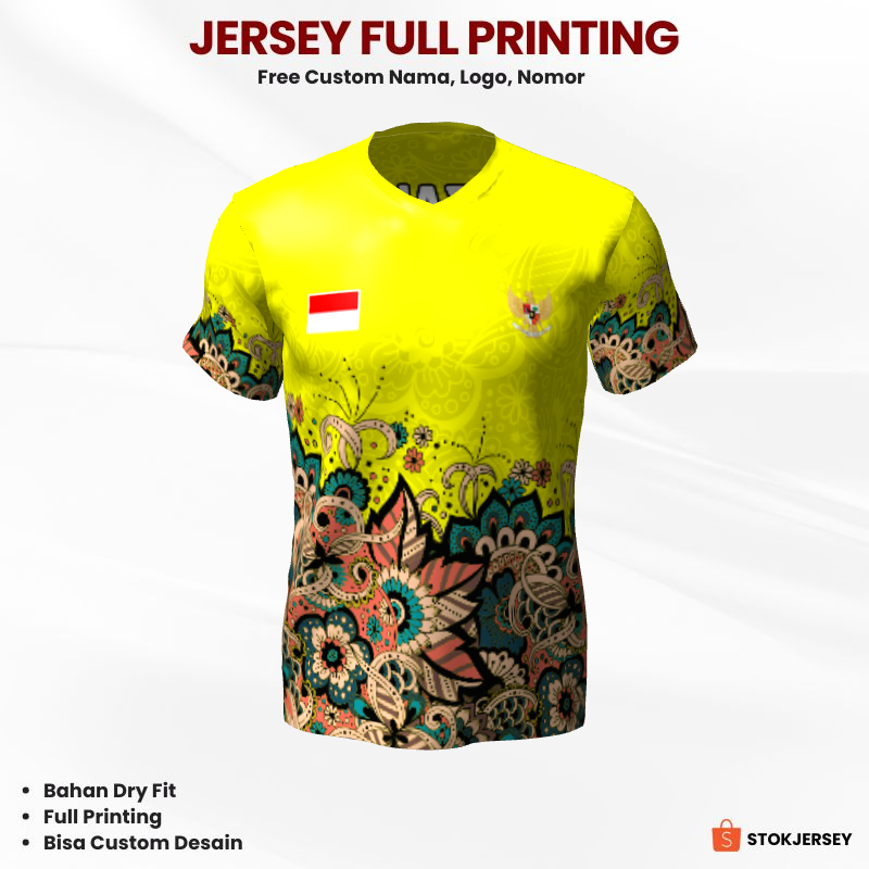 Jersey Futsal Kuning Motif Batik 216 - Jersey Olahraga Custom Full Printing