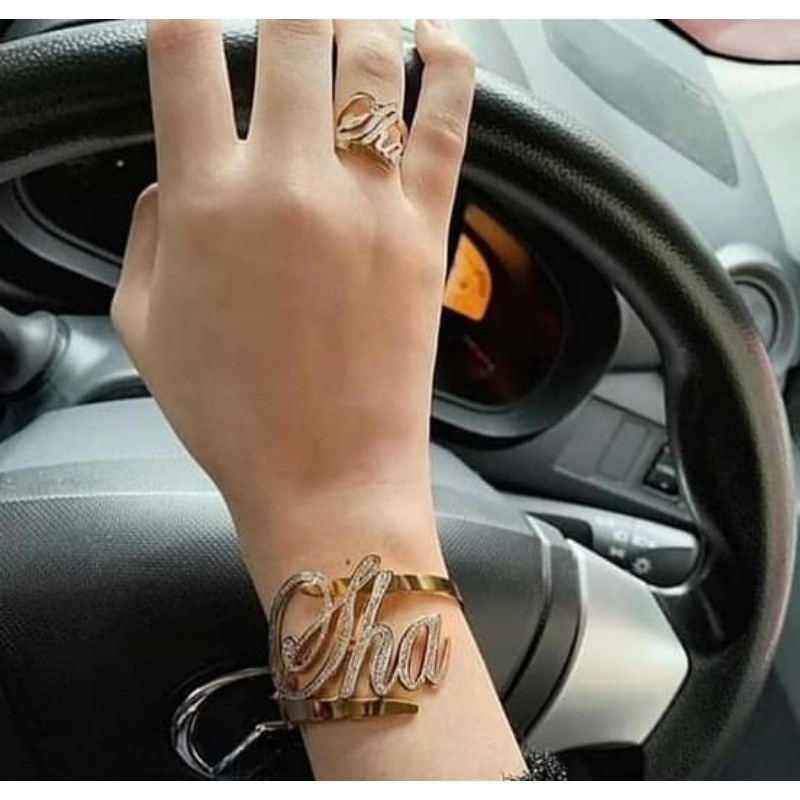 GELANG CUSTOM NAMA TITANIUM 1SET GELANG DAN CINCIN ANTI KARAT