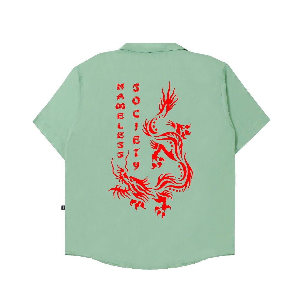 Shirt/Kemeja Sage Green Red Dragon Rayon Free Sticker Nameless Society