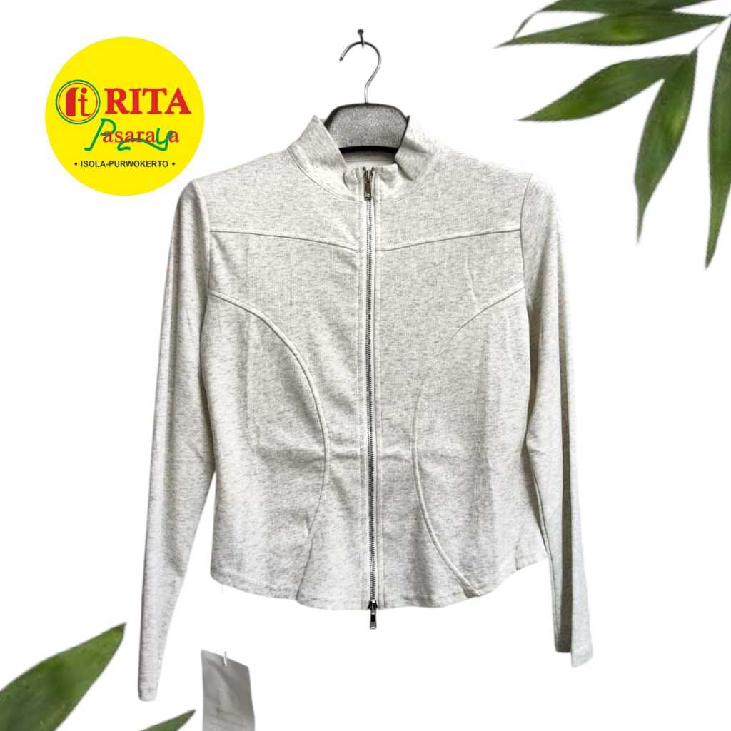 Jaket Sport Wanita Putih Lengan Panjang Kekinian