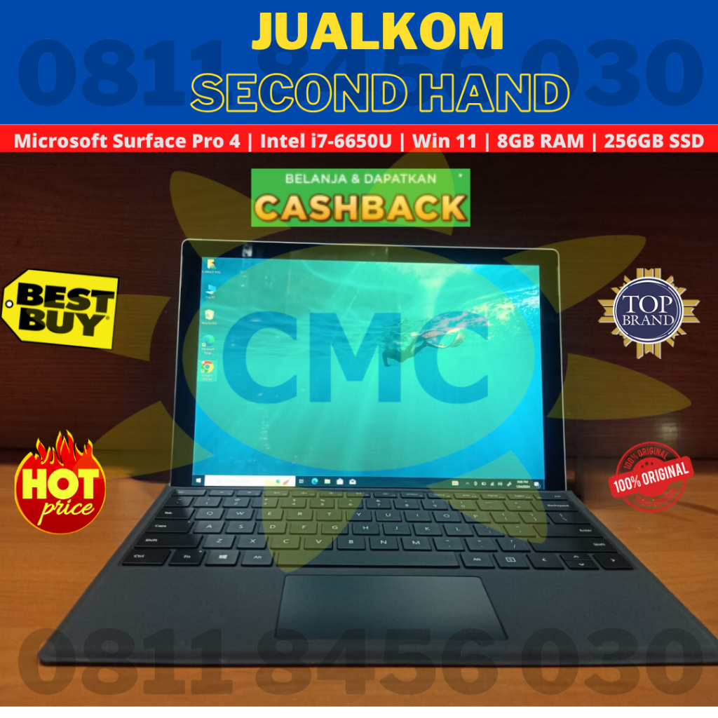 Microsoft Surface Pro 4 i7 6650U 8GB 256GB SSD W11 Pro 12.3" Second