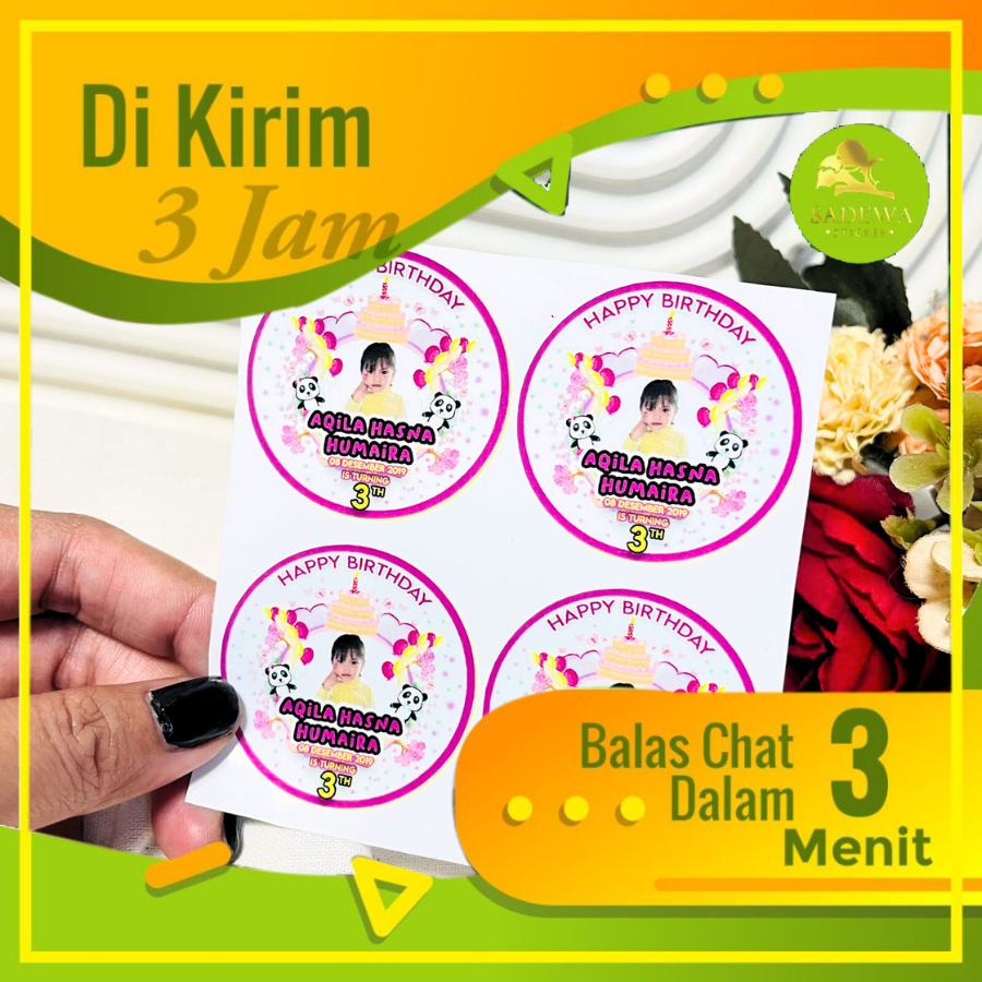 

9-15 Sadewa Sticker Ulang Tahun Anak Vinyl Anti Air Stiker Label Undangan Happy Birthday Uk.Besar