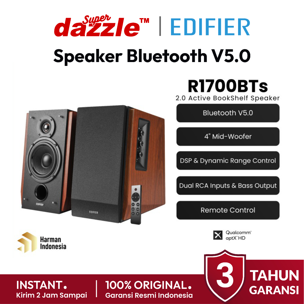 [ TERLARIS ] Speaker EDIFIER R1700BTs 2.0 Bluetooth V5.0 Dual RCA Active BookShelf Wood Original 100