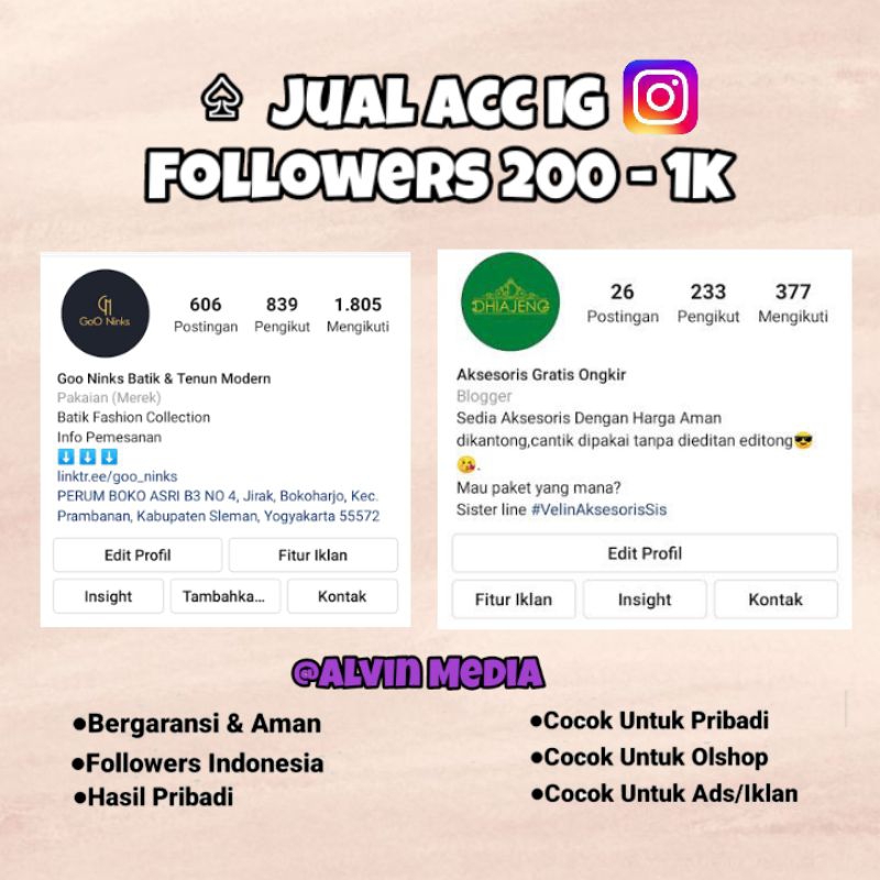 Jual Akun Instagram 200 - 1k Followers Harga Termurah‼️