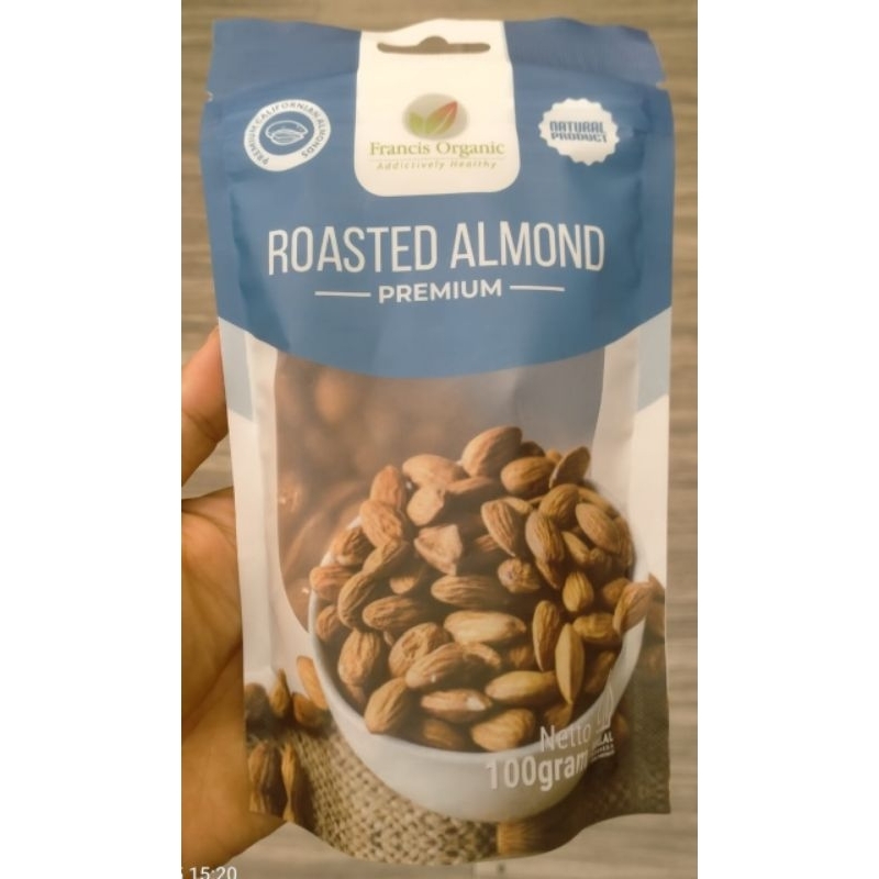 

ROASTED ALMOND PREMIUM FRANCIS ORGANIC ROASTED 100Gr, KACANG ALMOND PANGGANG KUPAS PREMIUM