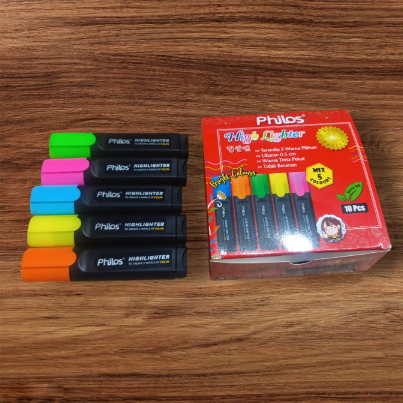 

Stabilo/Highlighter /penanda tulisan vtro PHILOS box isi 10 pcs