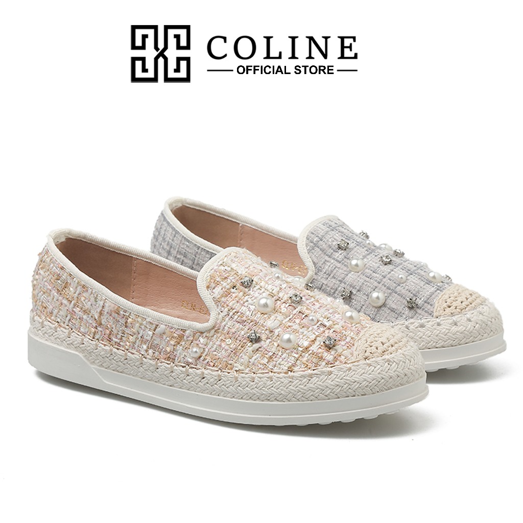 COLINE CLN-6705 Flatshoes Tweed Wanita / Sepatu Wanita Slip On #C1255