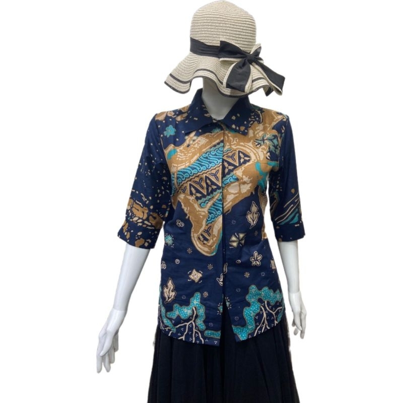 batik wanita blous warna biru dongker
