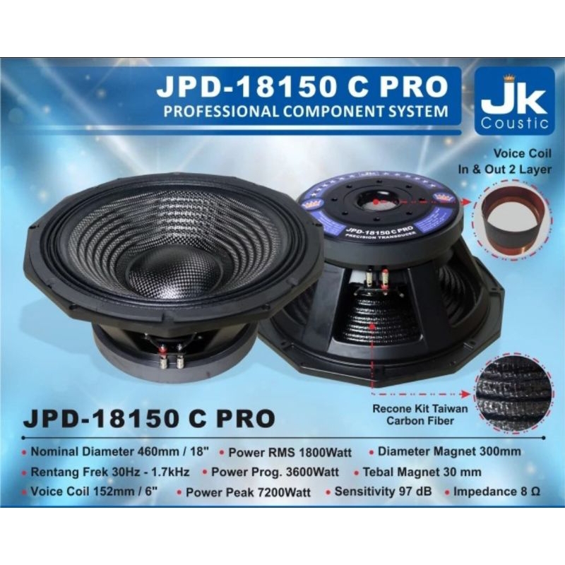 Component Speaker 18" Jk coustic JPD 18150 pro Original vc 6"