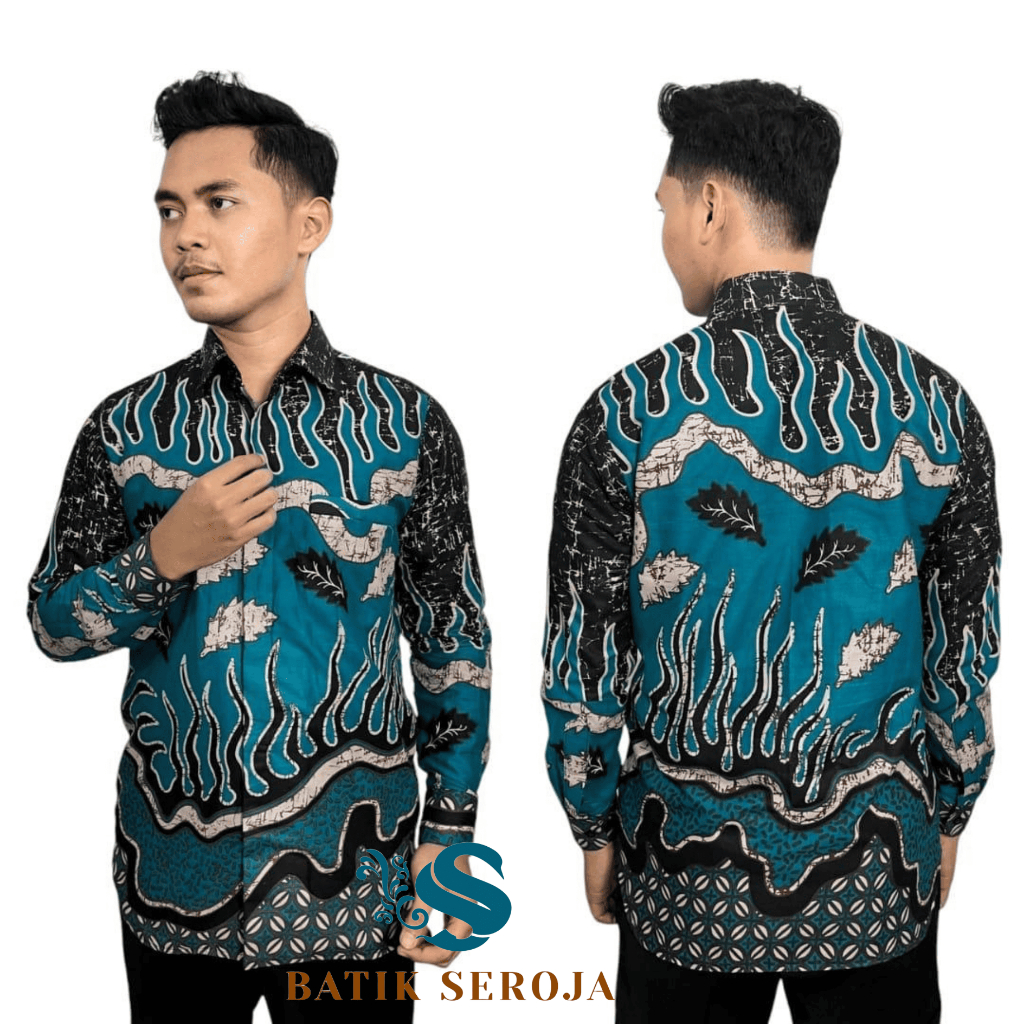 KEMEJA BATIK PRIA SLIMFIT MOTIF IGUANA BLUE EMERALD LAPIS FURING