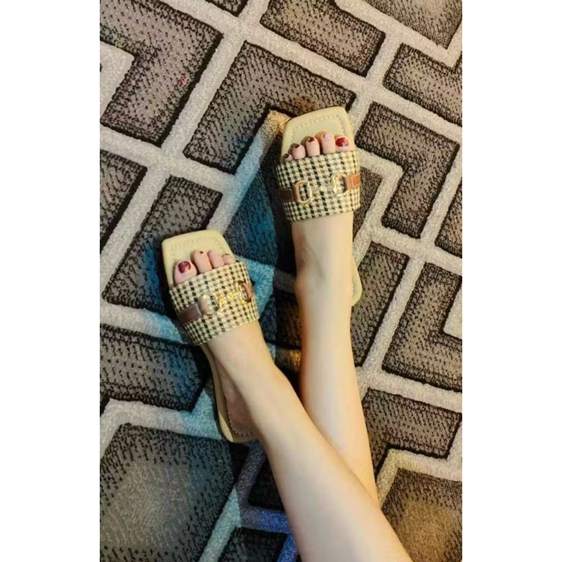 Sandal Selop Zara Flat Kotak Kecil Sandal Slip on Cewek Model Terbaru Kode SM02