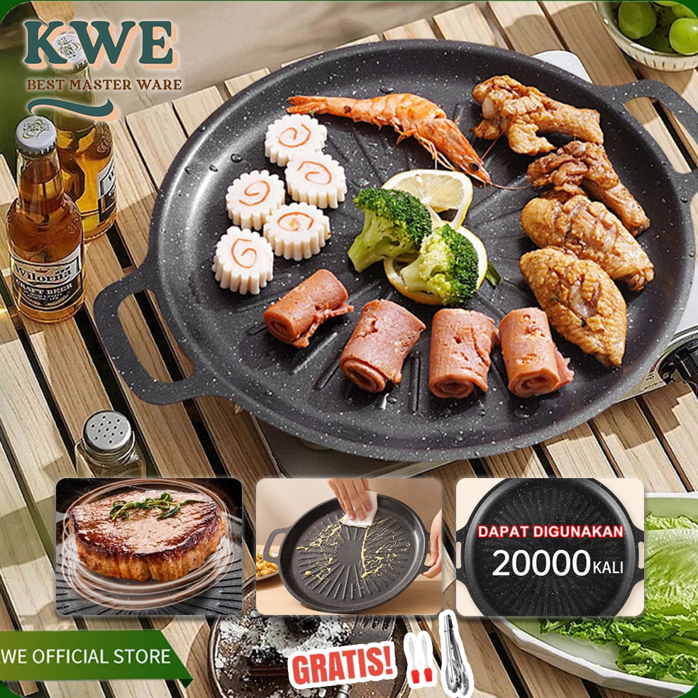 Harga TERMURAAH KWE  Termurah   224 Panci wajan pemanggang Korea 34cm Anti Lengket Grill Pan 34cm Al