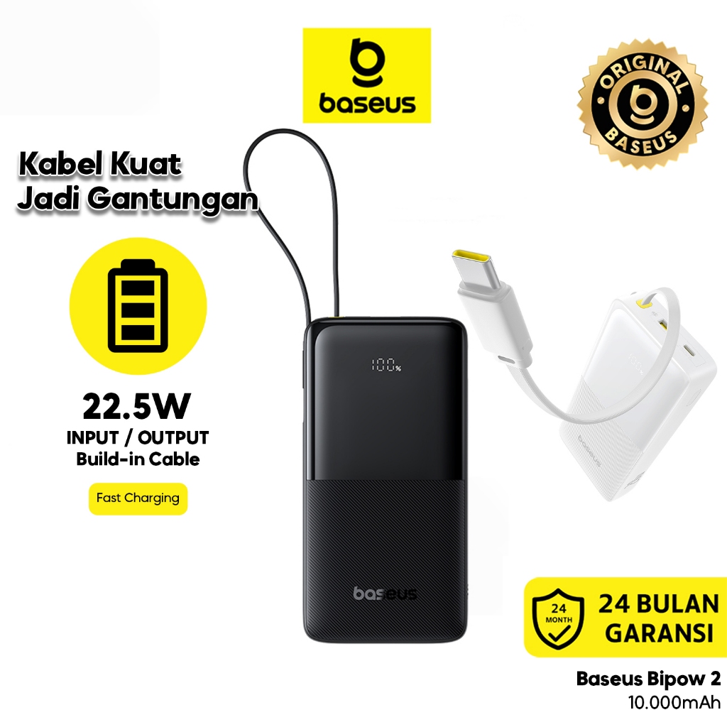 Baseus Bipow 2 20W Digital Display Power Bank With Built-in USB-C Cable 10000mah