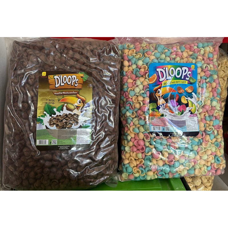 

Dloops Snack Puff with Fruits Flavour rasa coklat & rasa buah mik 1 kg